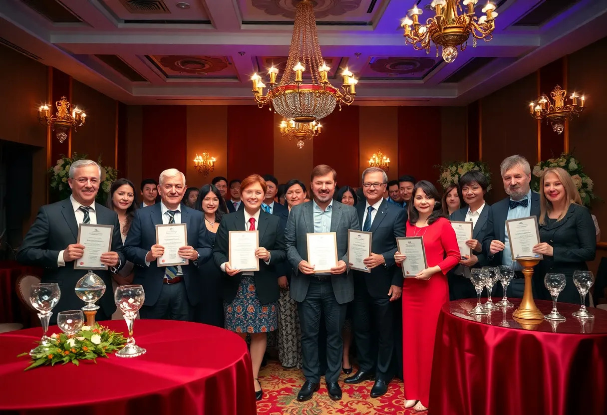 Elegant event for Oklahoma Journalism Hall of Fame with awards and journalists.