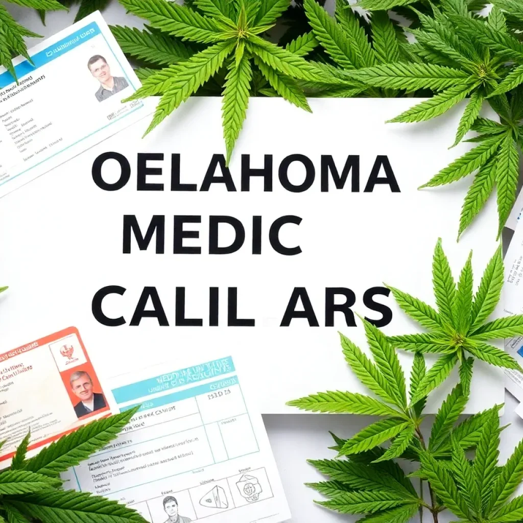 Oklahoma medical marijuana industry with cannabis plants and business elements