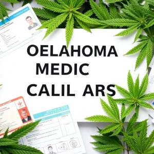 Oklahoma medical marijuana industry with cannabis plants and business elements