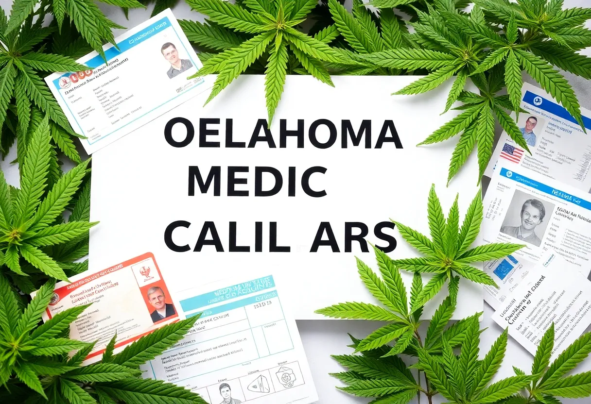 Oklahoma medical marijuana industry with cannabis plants and business elements