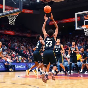 Oklahoma State Cowboys basketball team in action against BYU Cougars