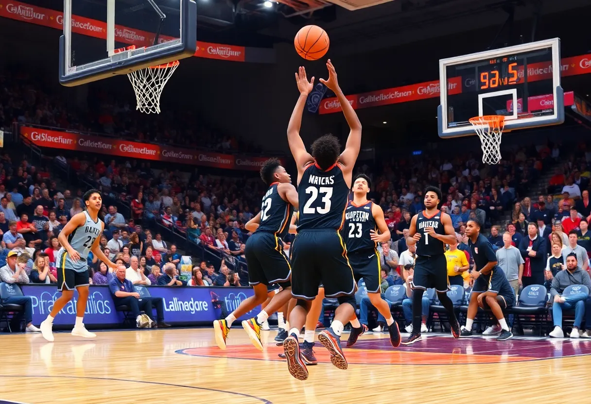 Oklahoma State Cowboys basketball team in action against BYU Cougars