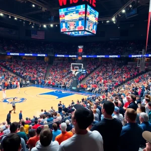 Fans cheering during the Oklahoma State vs Arizona college basketball game