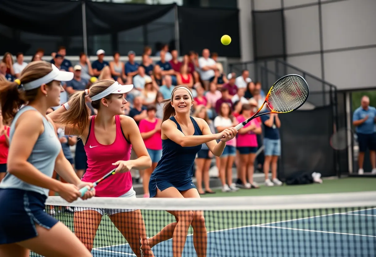 Oklahoma State Cowgirls women's tennis players competing in a match