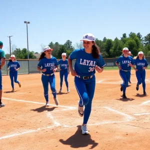 Oklahoma State Cowgirls softball team celebrating their win