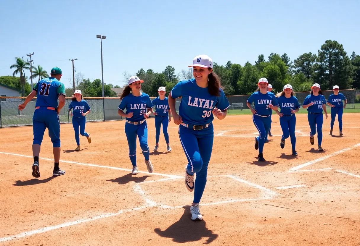 Oklahoma State Cowgirls softball team celebrating their win