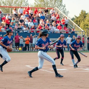 Oklahoma State Cowgirls softball team playing during the game