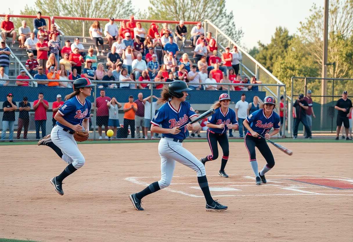 Oklahoma State Cowgirls softball team playing during the game