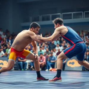 Oklahoma State wrestling team in action during a match