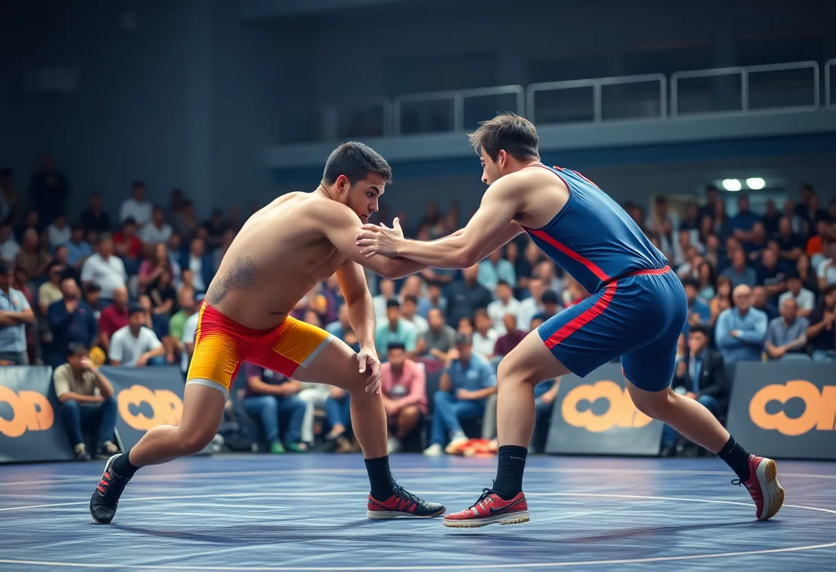 Oklahoma State wrestling team in action during a match