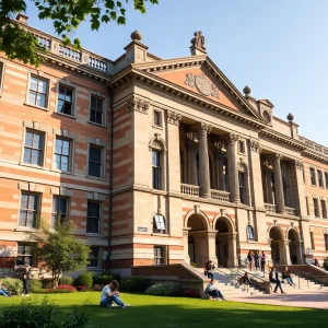 Historic Old Central building at Oklahoma State University with students