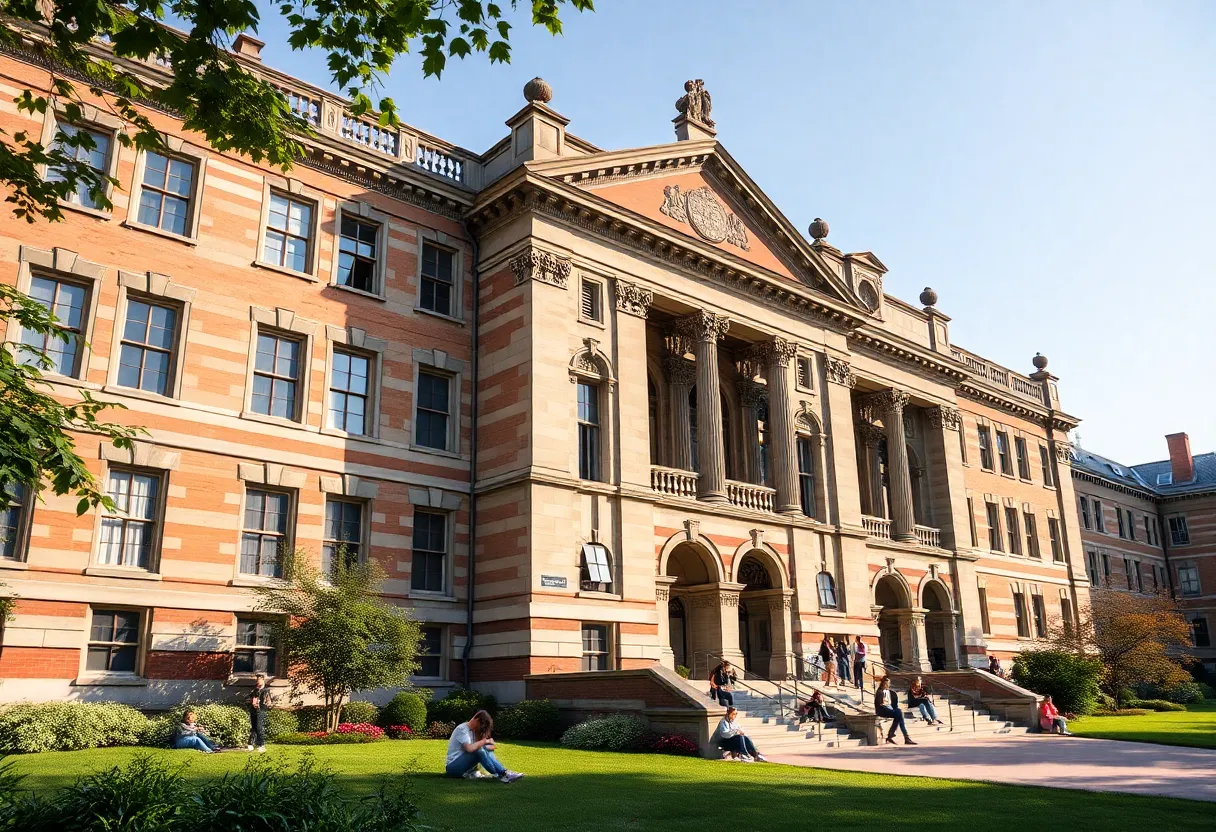 Historic Old Central building at Oklahoma State University with students