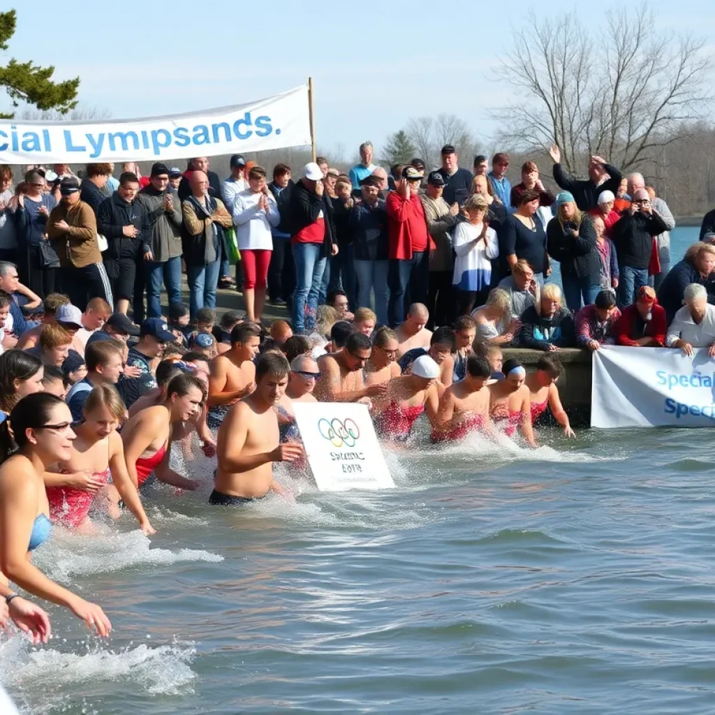 Community members participating in the Polar Plunge event
