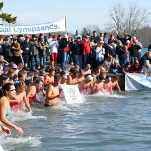 Community members participating in the Polar Plunge event