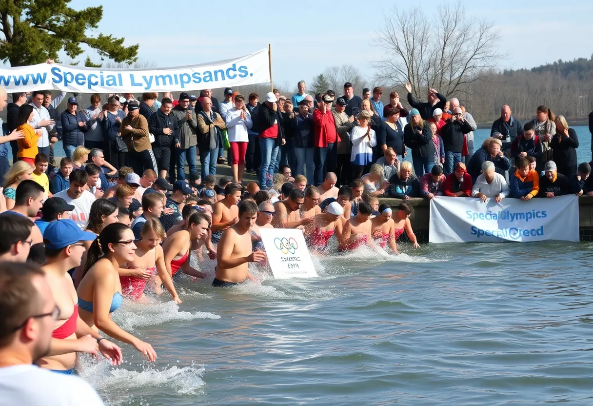 Community members participating in the Polar Plunge event