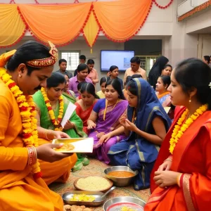 Students celebrating Saraswati Puja at the University of Oklahoma