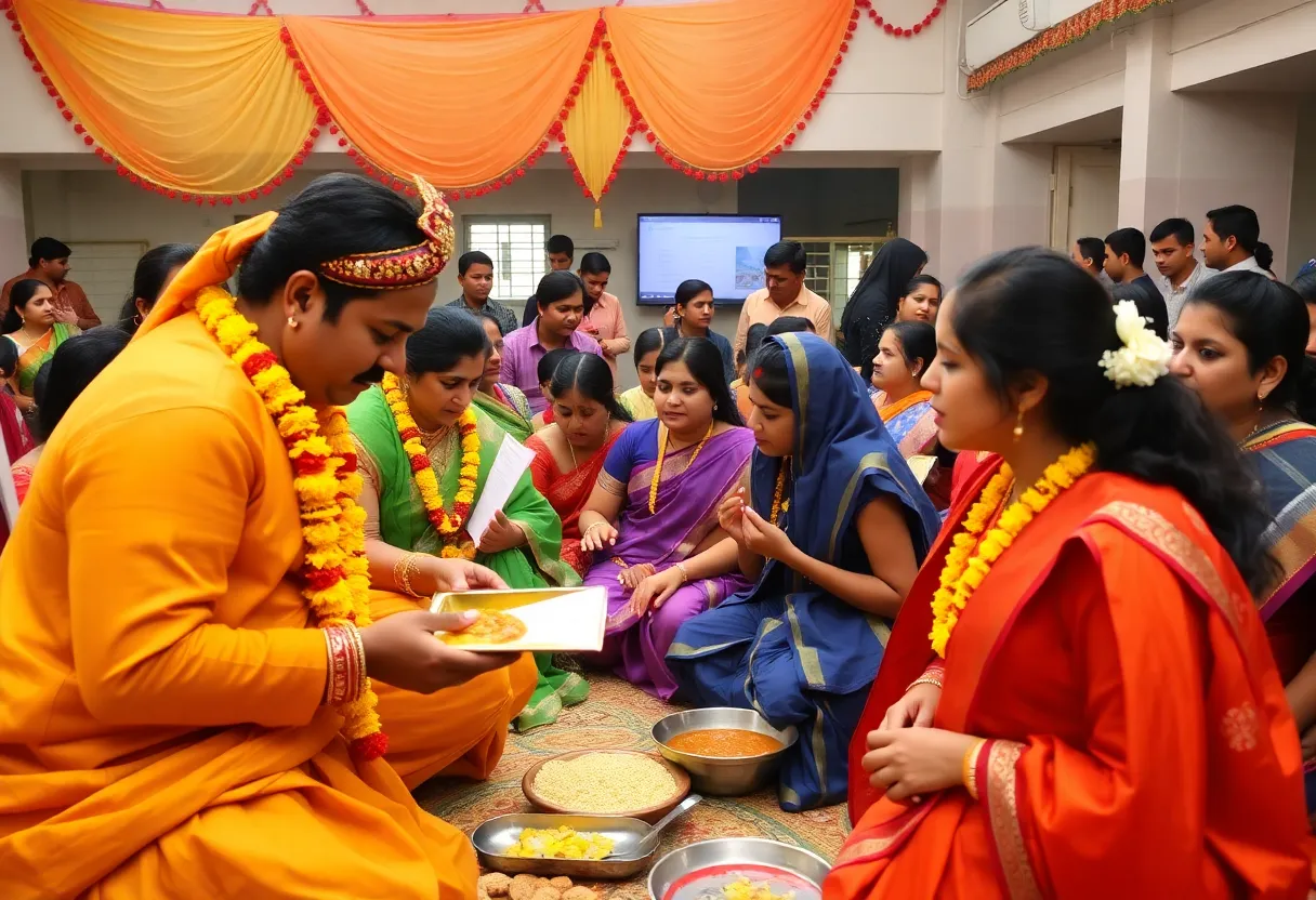 Students celebrating Saraswati Puja at the University of Oklahoma