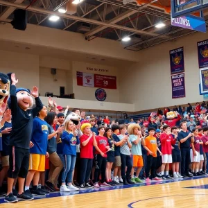 Crowd cheering at Stephens County high school basketball playoff game