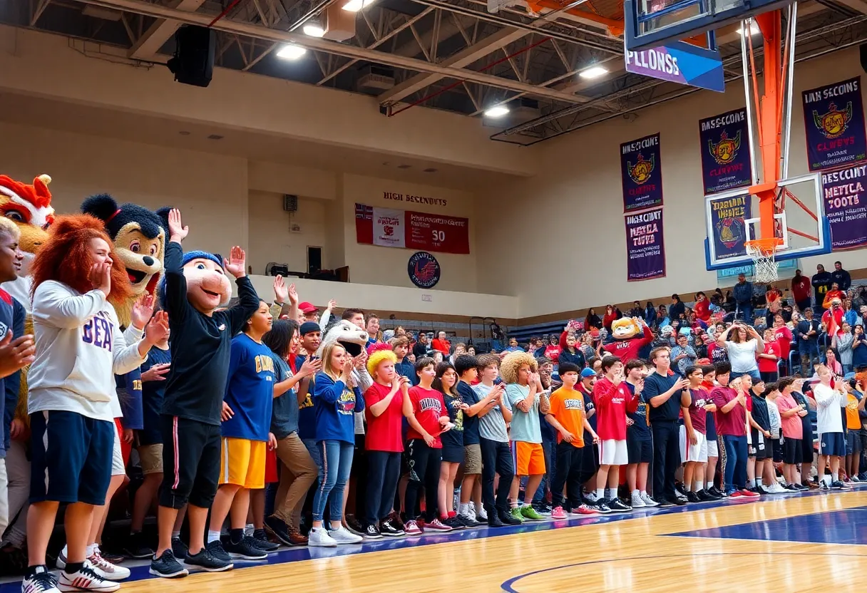 Crowd cheering at Stephens County high school basketball playoff game