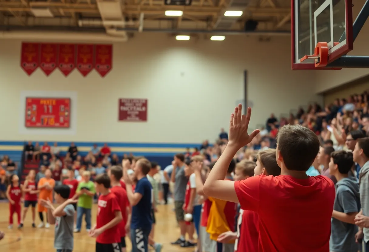 High school basketball game between Sterling Tigers and Big Pasture Rangers.