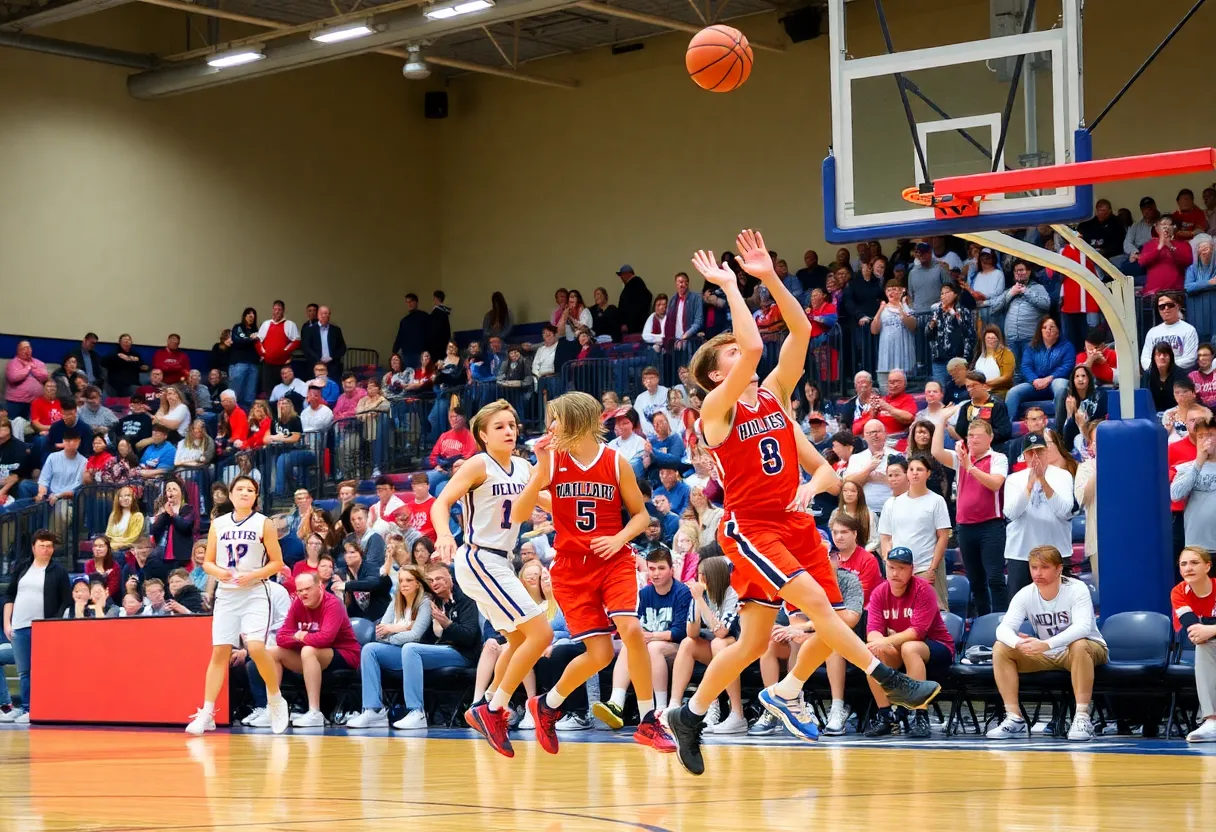 Stroud Tigers celebrating their victory against the Ripley Warriors in a basketball game.