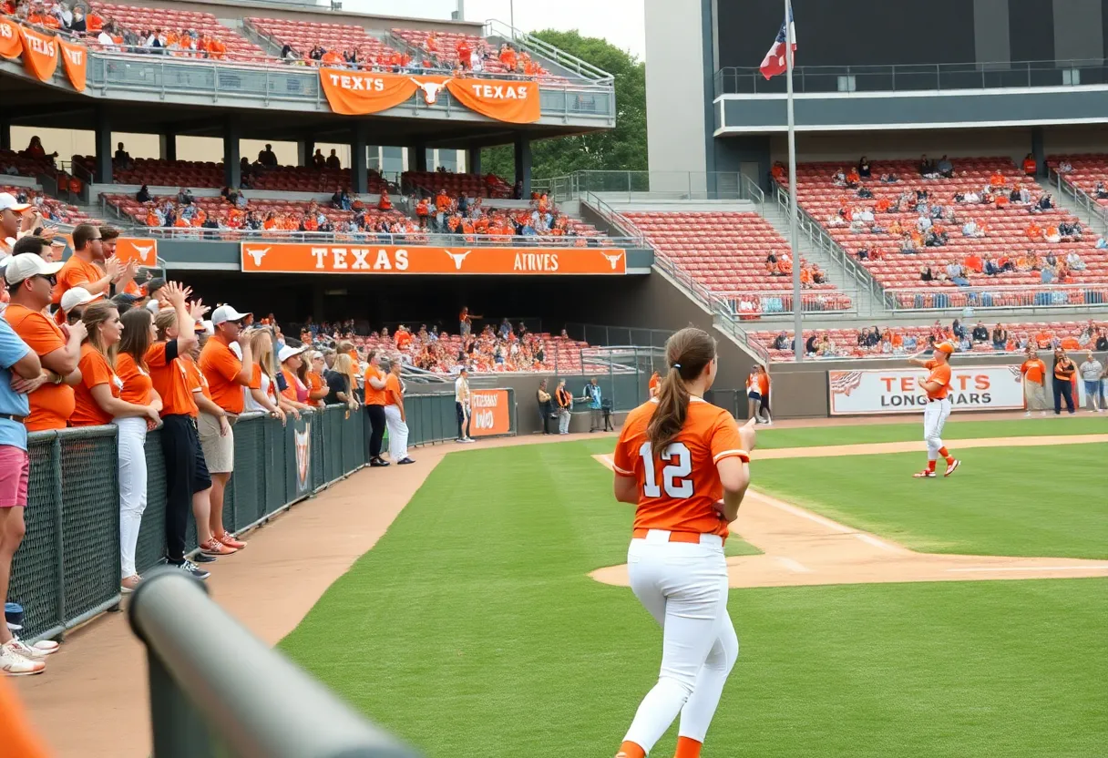 Texas Longhorns softball players in action during a game