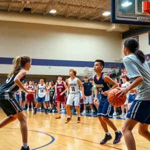 Union High School basketball teams competing against Gate City in a thrilling game.