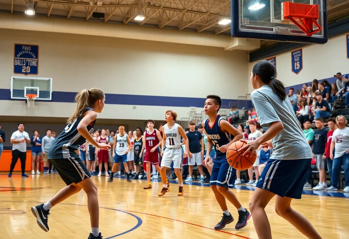Union High School basketball teams competing against Gate City in a thrilling game.