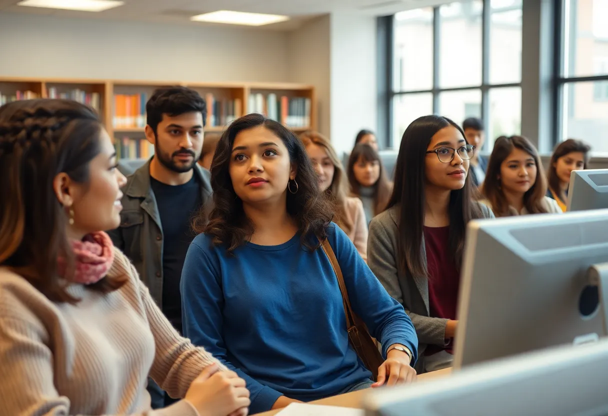 Students discussing academic integrity in a university setting