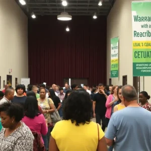 Participants engaging in the Warrant Clearing Event at a community center in Oklahoma City.