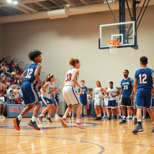 High school basketball teams in action during the game